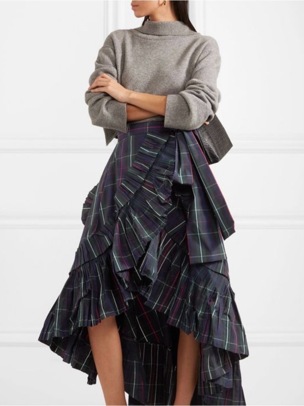 J.Crew Collection Tartan Plaid
High Low Wrap Skirt Size 12
Ruffle Taffeta Maxi